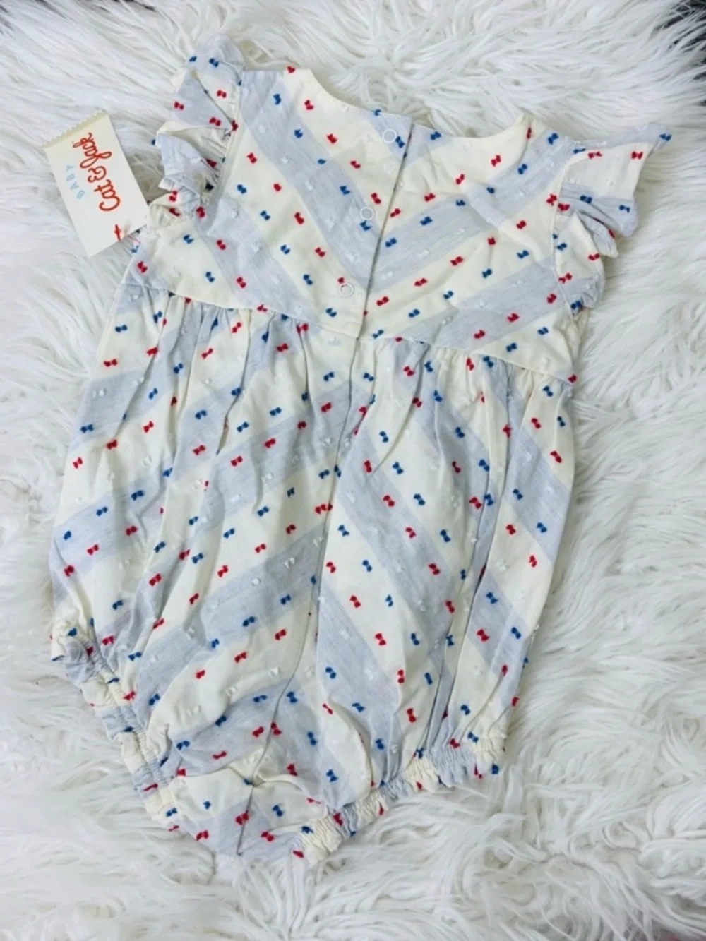 Cat & Jack Cream Bubble Romper with Red and Blue Dot Print Size 6-9M